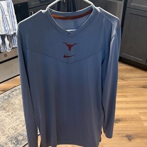 Nike Men's Gray Long Sleeve Tee with Red Accents